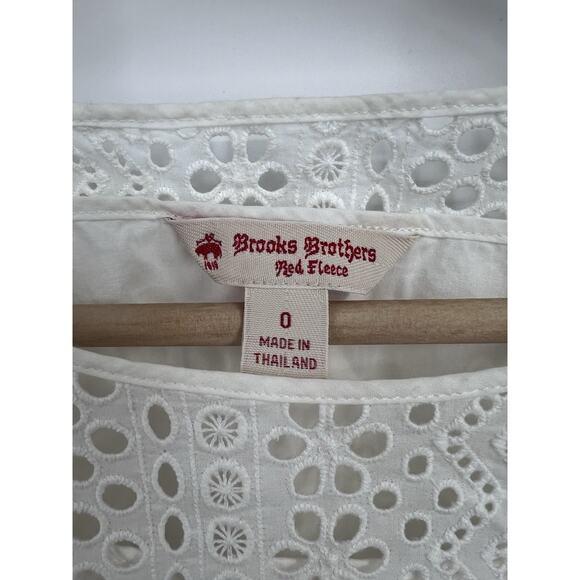 Brooks Brothers White Lined eyelet Short Sleeve Blouse Size 0 - Picture 3 of 4